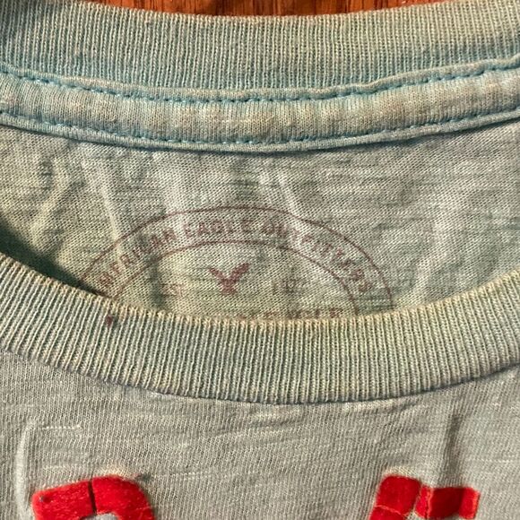 American Eagle Outfitters Top M Single Stitch Flocked Lettering Thrashed Grunge - Picture 10 of 11